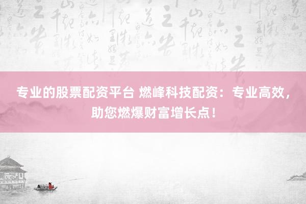 专业的股票配资平台 燃峰科技配资：专业高效，助您燃爆财富增长点！