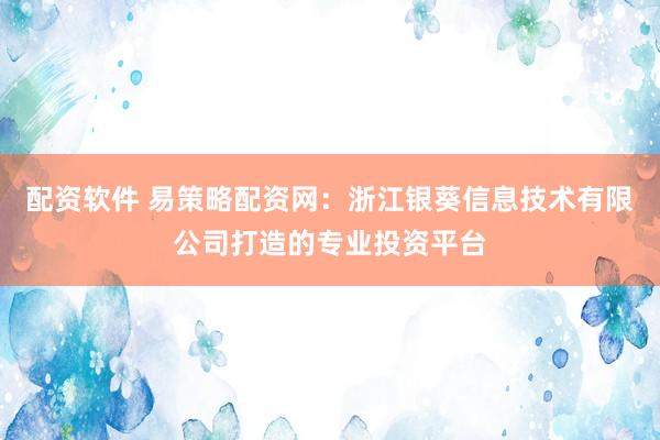 配资软件 易策略配资网：浙江银葵信息技术有限公司打造的专业投资平台