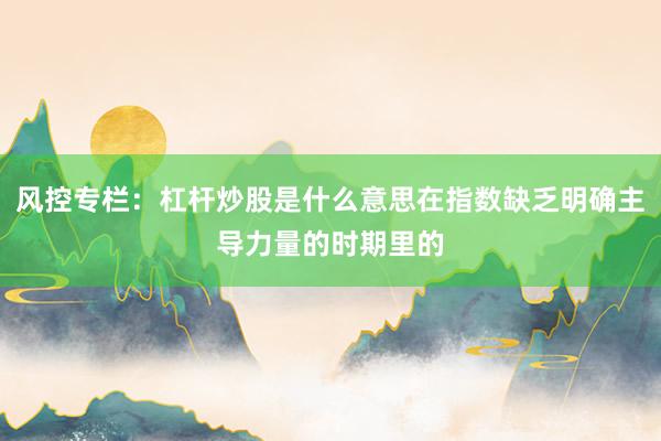 风控专栏：杠杆炒股是什么意思在指数缺乏明确主导力量的时期里的