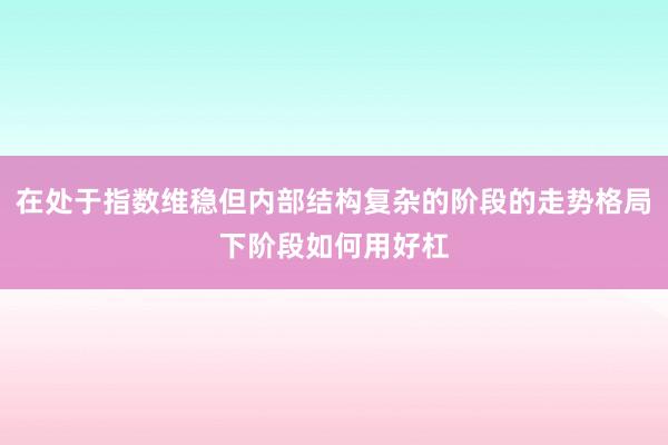 在处于指数维稳但内部结构复杂的阶段的走势格局下阶段如何用好杠