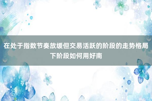 在处于指数节奏放缓但交易活跃的阶段的走势格局下阶段如何用好南