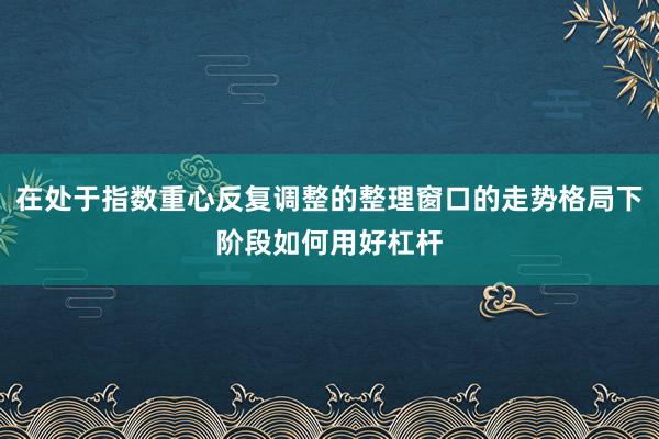 在处于指数重心反复调整的整理窗口的走势格局下阶段如何用好杠杆